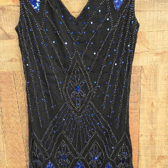 😊Retro Black and Blue Sequin Dress Flapper Y2K - Picture 9 of 16